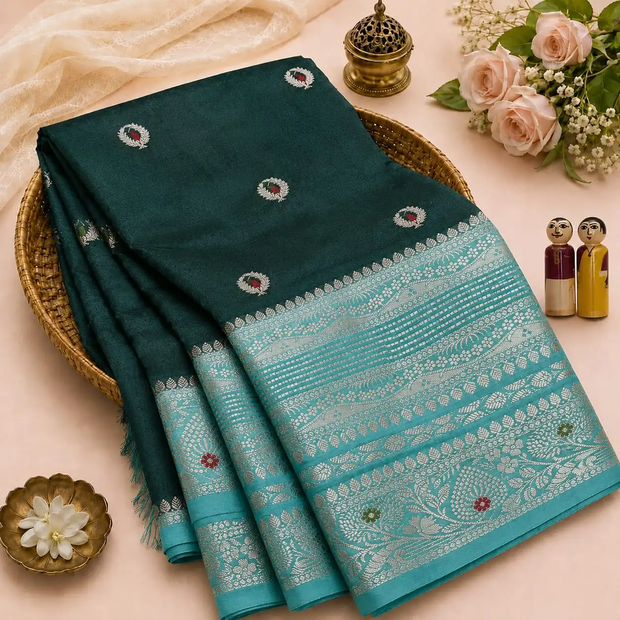 Woven Floral Garland Motif Semi Silk Saree